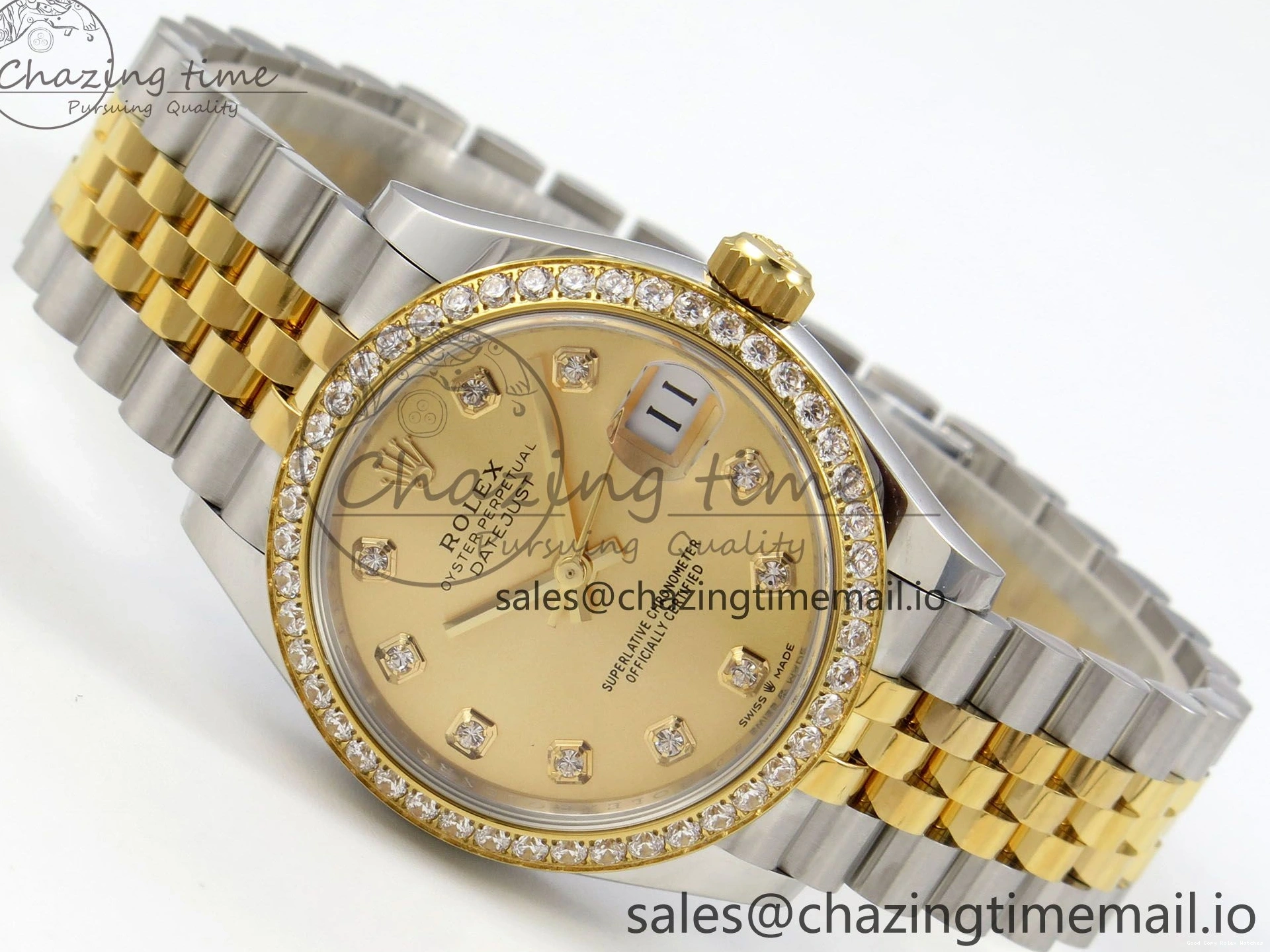 Good Copy Rolex Watches YG Diamonds Steel Bracelet 31 Jubilee THBF YG DateJust 1:1 Dial Edition Bezel SS 278383RBR 904L HZ Vibrant on Best 46 Diamonds Cal. 1220